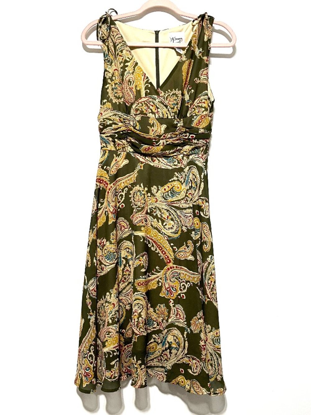 Womens Fairy Midi Dress 8 Chiffon Green Herbalist Flowy Empire Waist Paisley